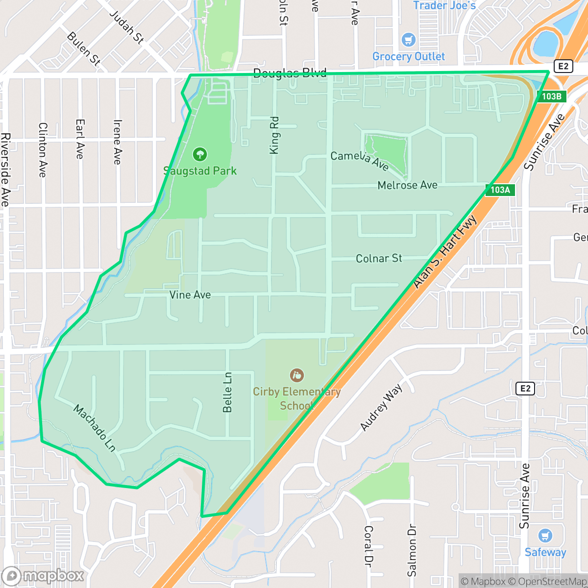 Map showing the location of Hillcrest, Roseville, CA