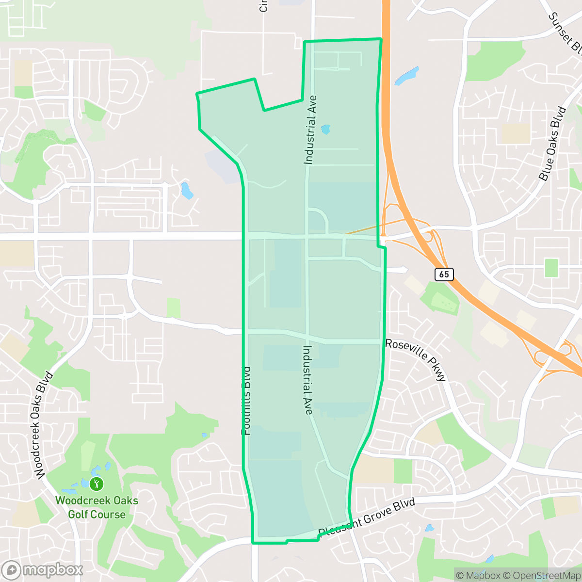 Map showing the location of Industrial Area East, Roseville, CA