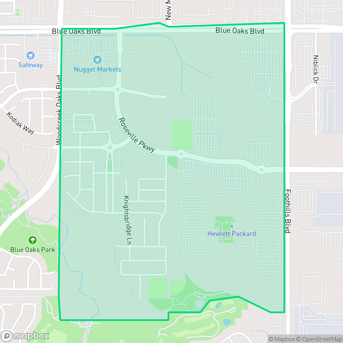 Map showing the location of Industrial Area West, Roseville, CA