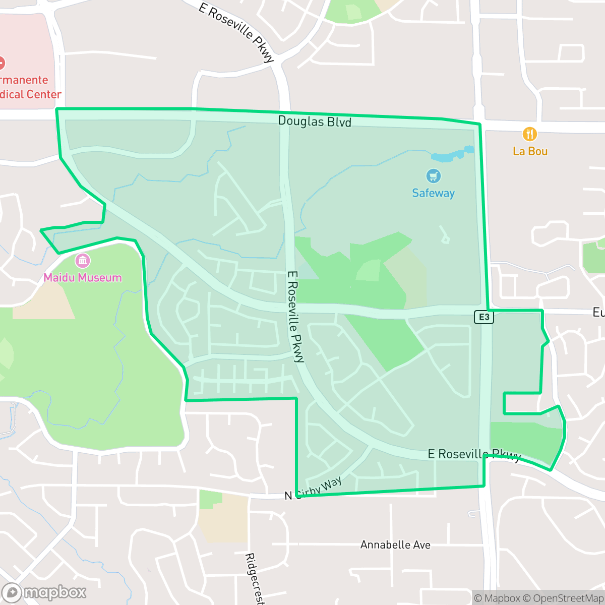 Map showing the location of Johnson Ranch, Roseville, CA