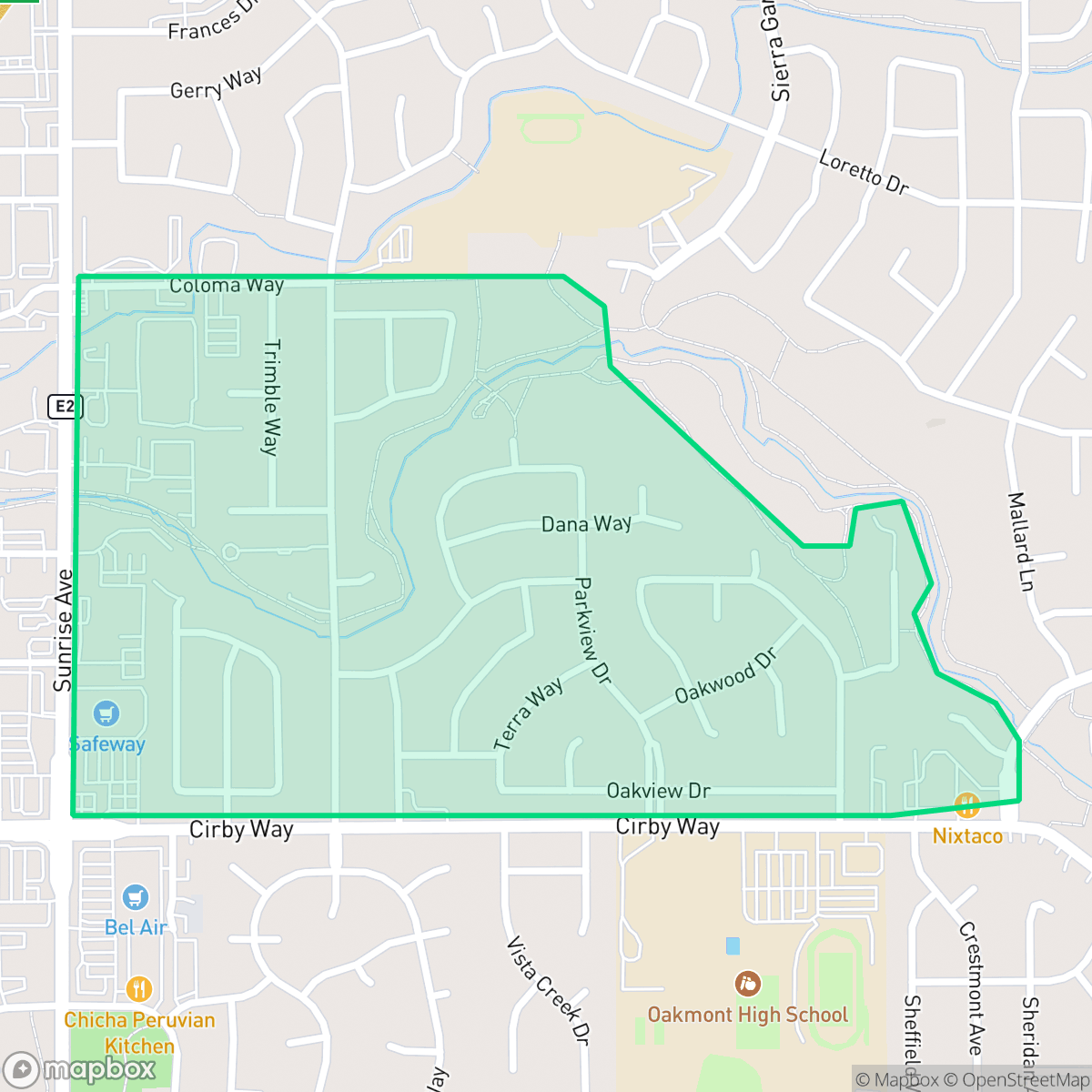 Map showing the location of Meadow Oaks, Roseville, CA