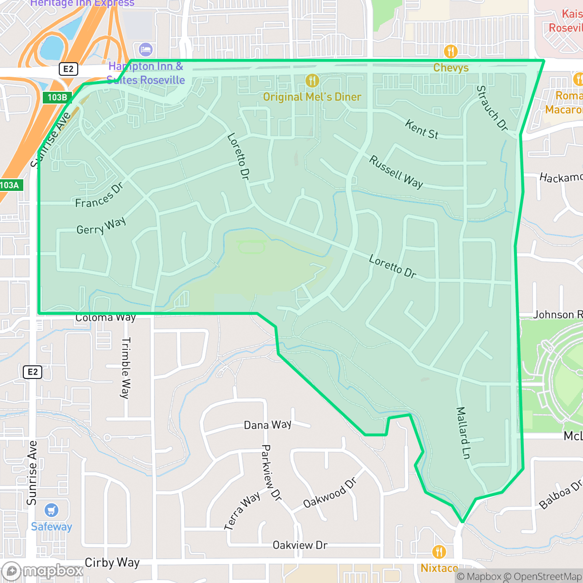 Map showing the location of Sierra Gardens, Roseville, CA