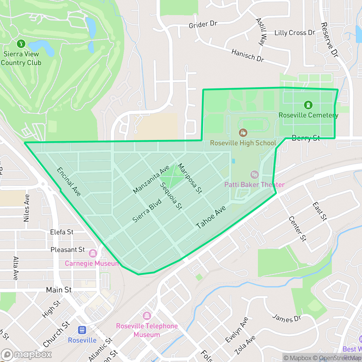 Map showing the location of Sierra Vista, Roseville, CA
