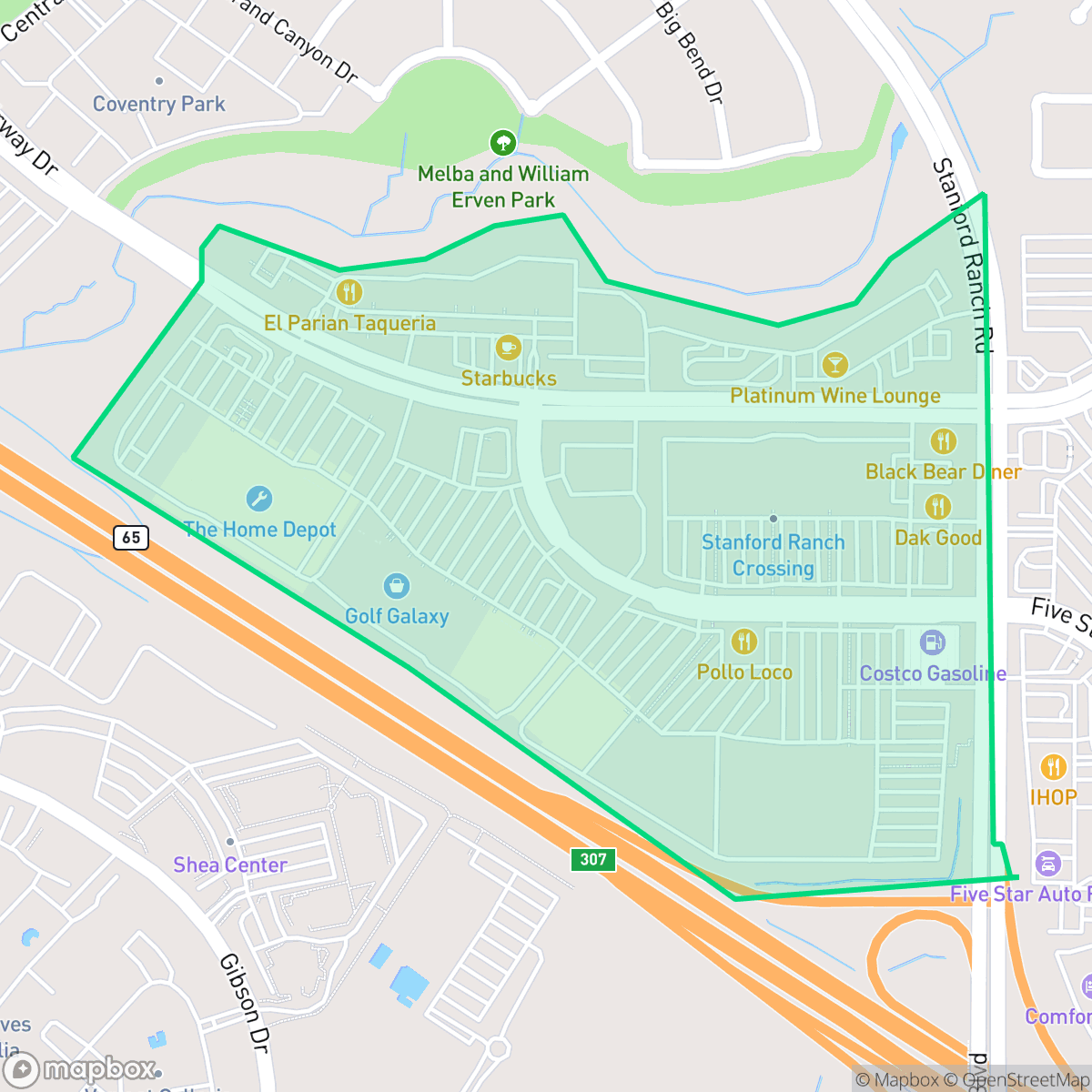 Map showing the location of Stanford Crossing, Roseville, CA