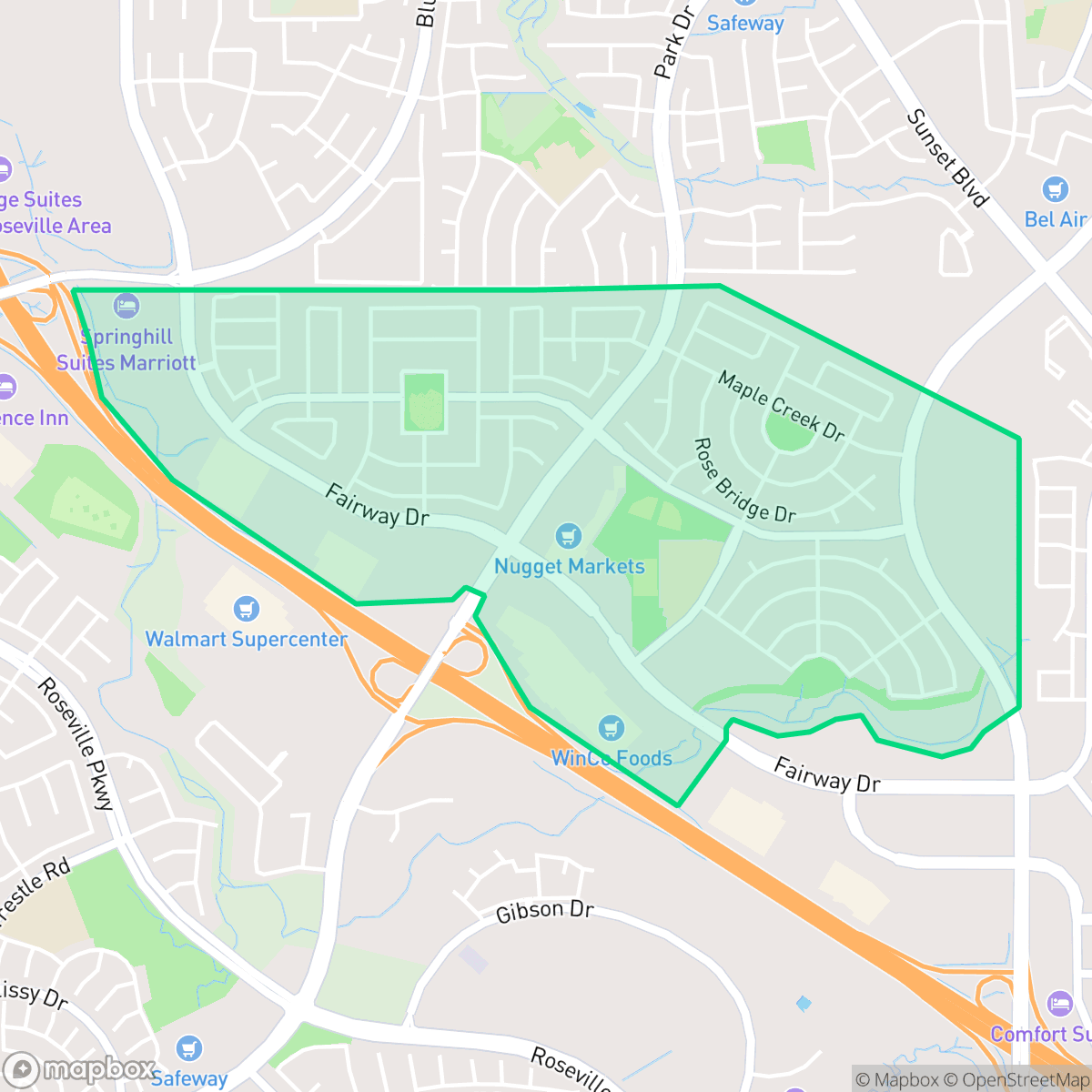 Map showing the location of Stanford, Roseville, CA