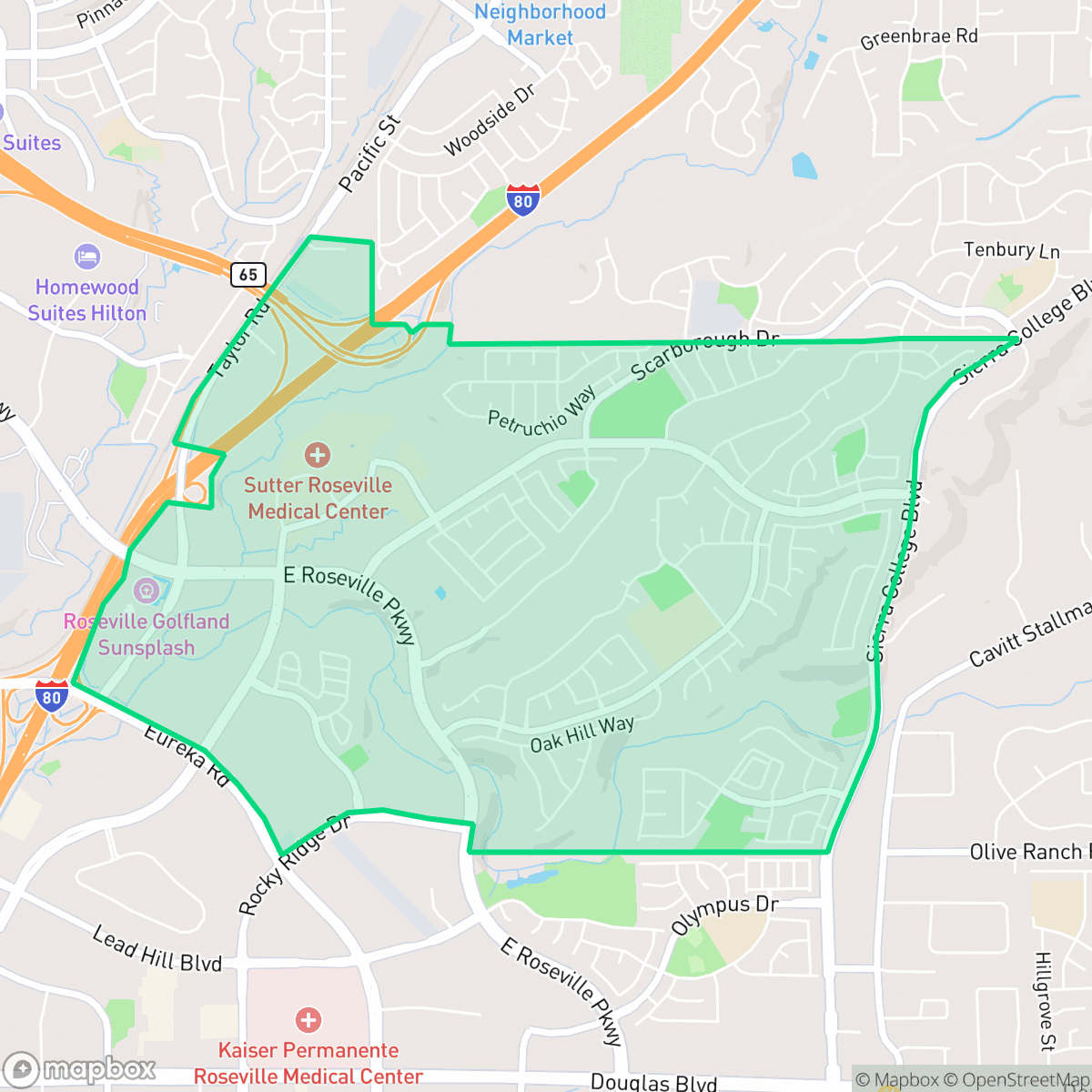 Map showing the location of Stoneridge, Roseville, CA