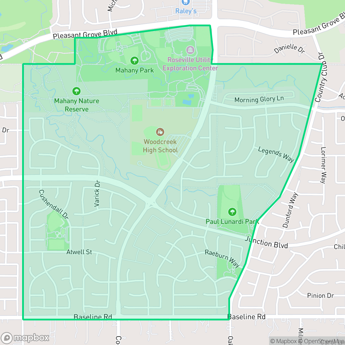 Map showing the location of Woodcreek Oaks, Roseville, CA