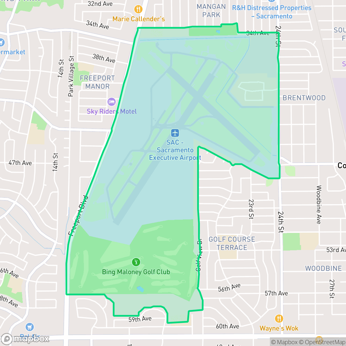 Map showing the location of Airport, Sacramento, CA