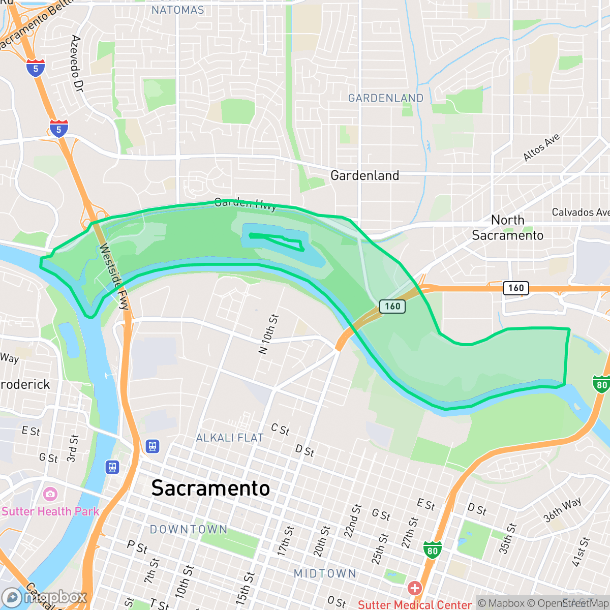 Map showing the location of American River Parkway, Sacramento, CA