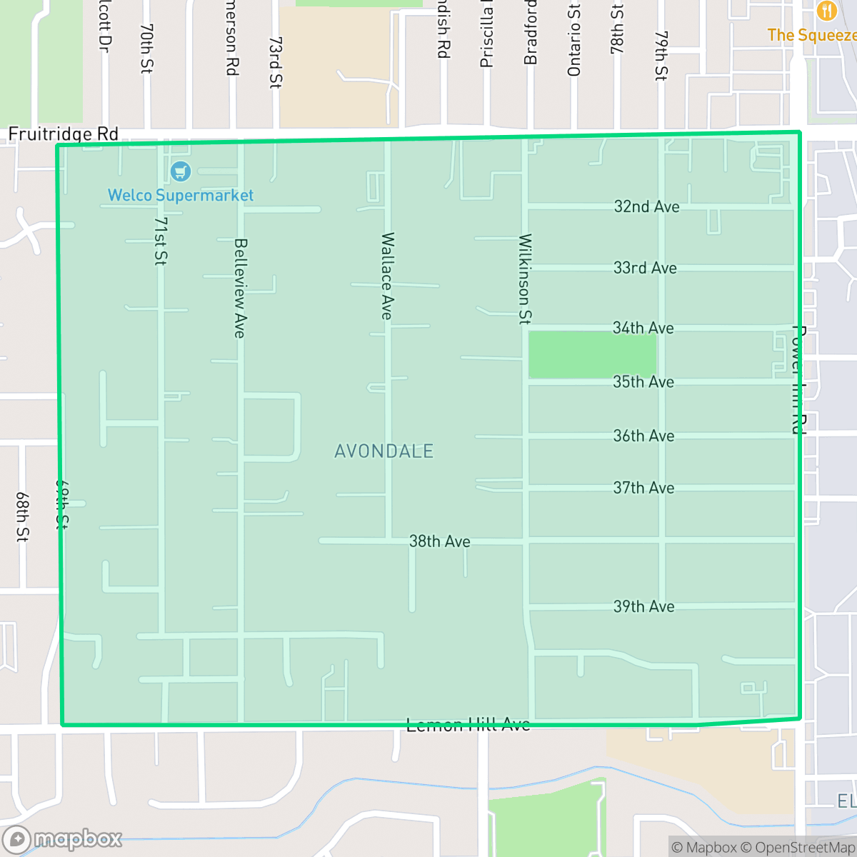 Map showing the location of Avondale, Sacramento, CA