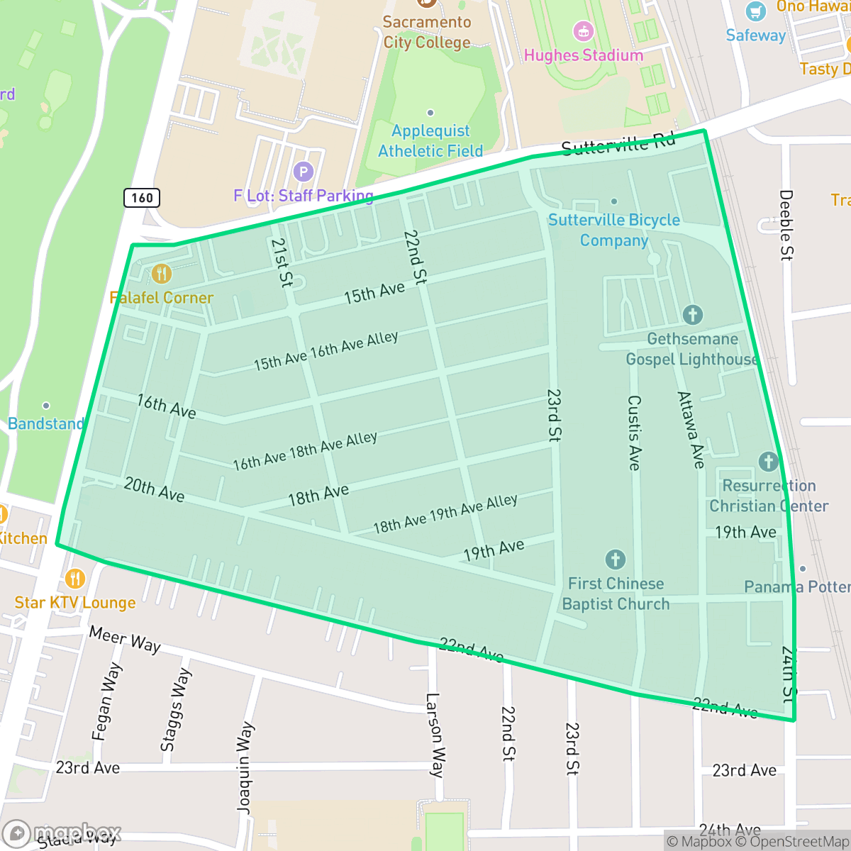 Map showing the location of Carelton Tract, Sacramento, CA