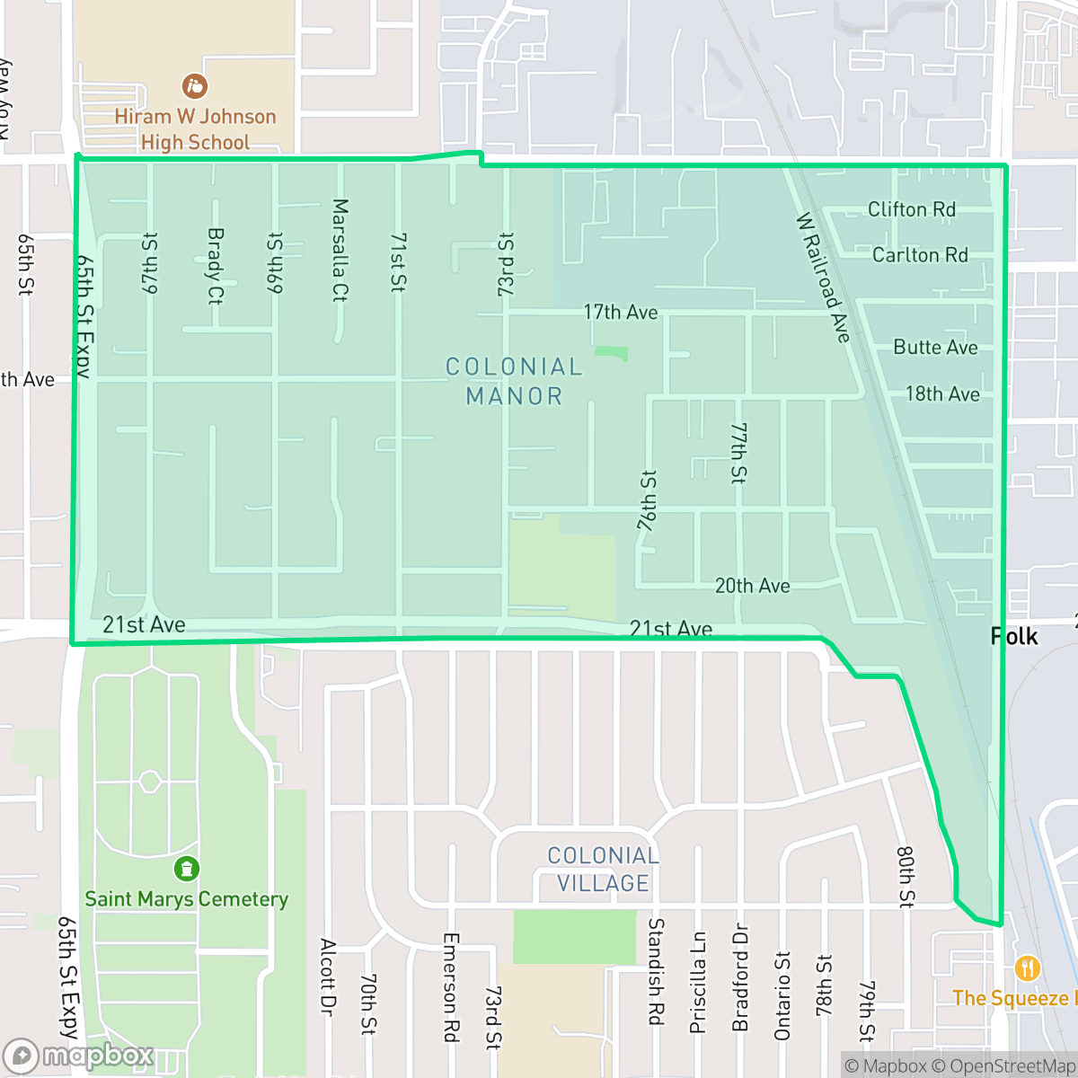 Map showing the location of Colonial Manor, Sacramento, CA