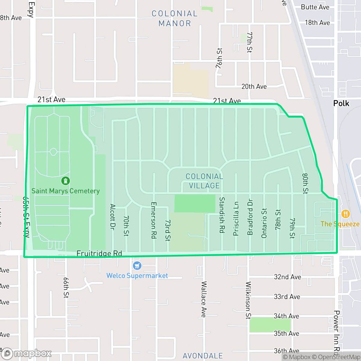 Map showing the location of Colonial Village, Sacramento, CA