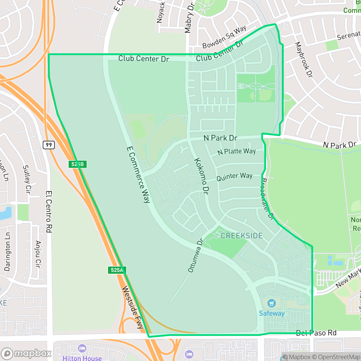 Map showing the location of Creekside, Sacramento, CA