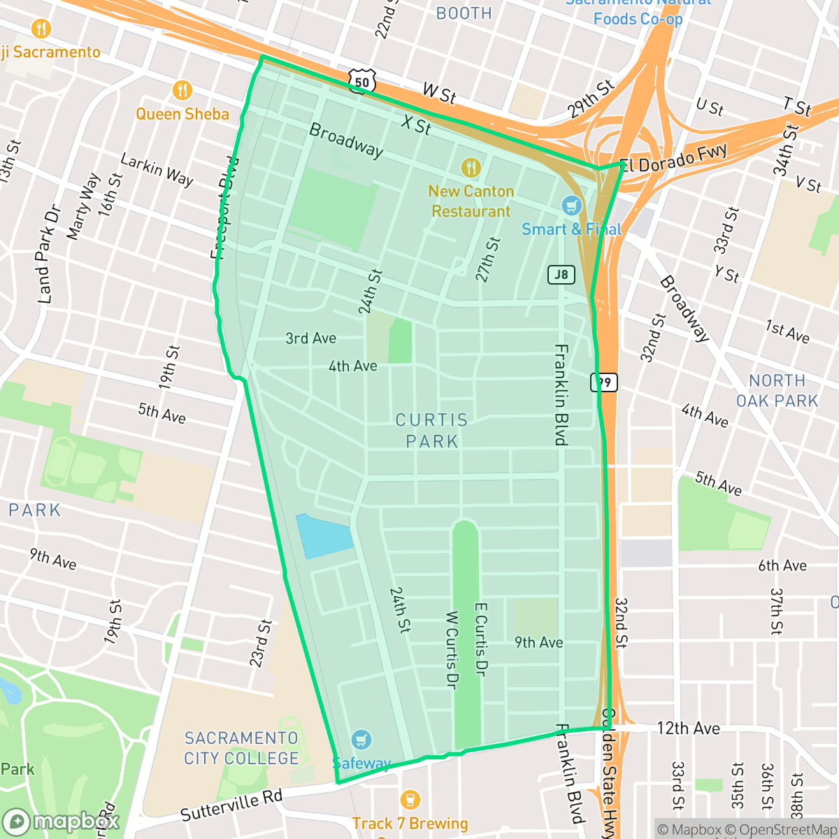 Map showing the location of Curtis Park, Sacramento, CA