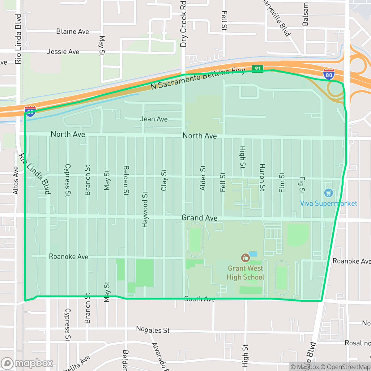 Map showing the location of Del Paso Heights, Sacramento, CA