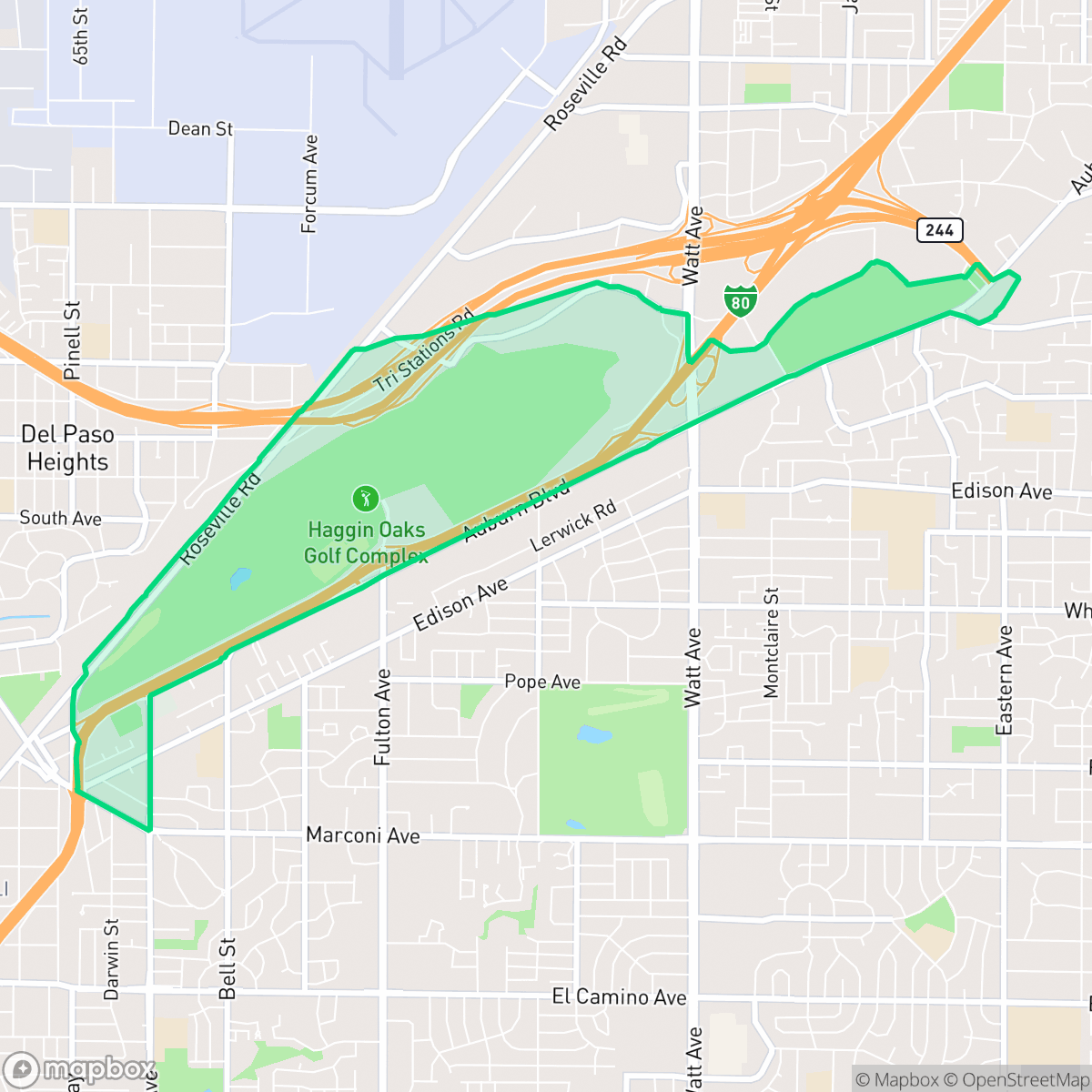 Map showing the location of Del Paso Park, Sacramento, CA