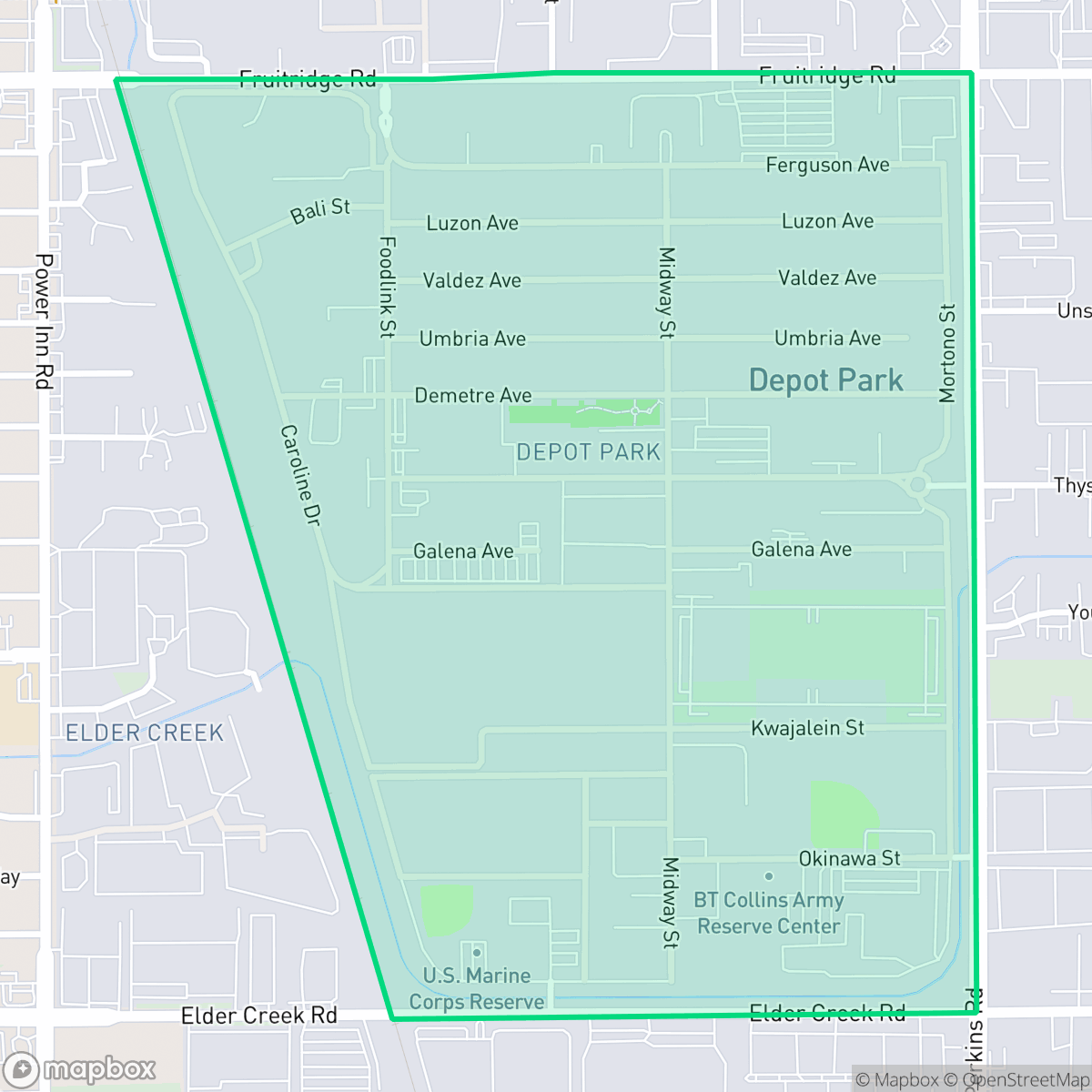 Map showing the location of Depot Park, Sacramento, CA