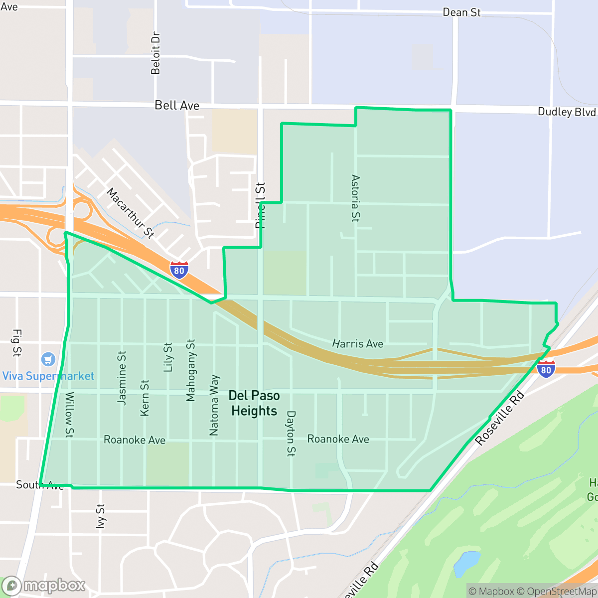 Map showing the location of East Del Paso Heights, Sacramento, CA