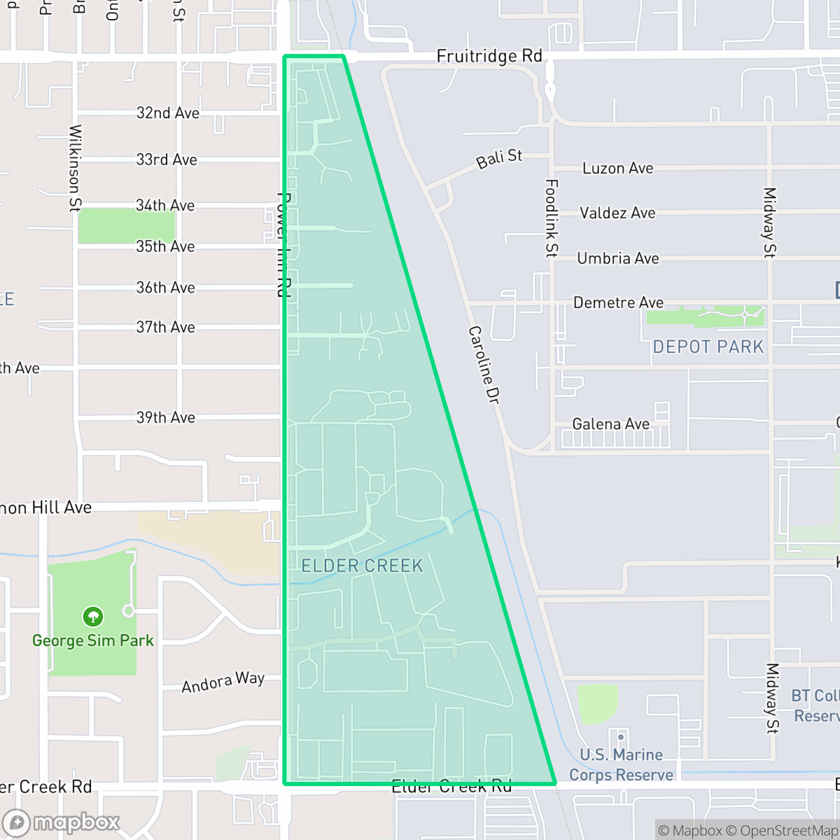 Map showing the location of Elder Creek, Sacramento, CA