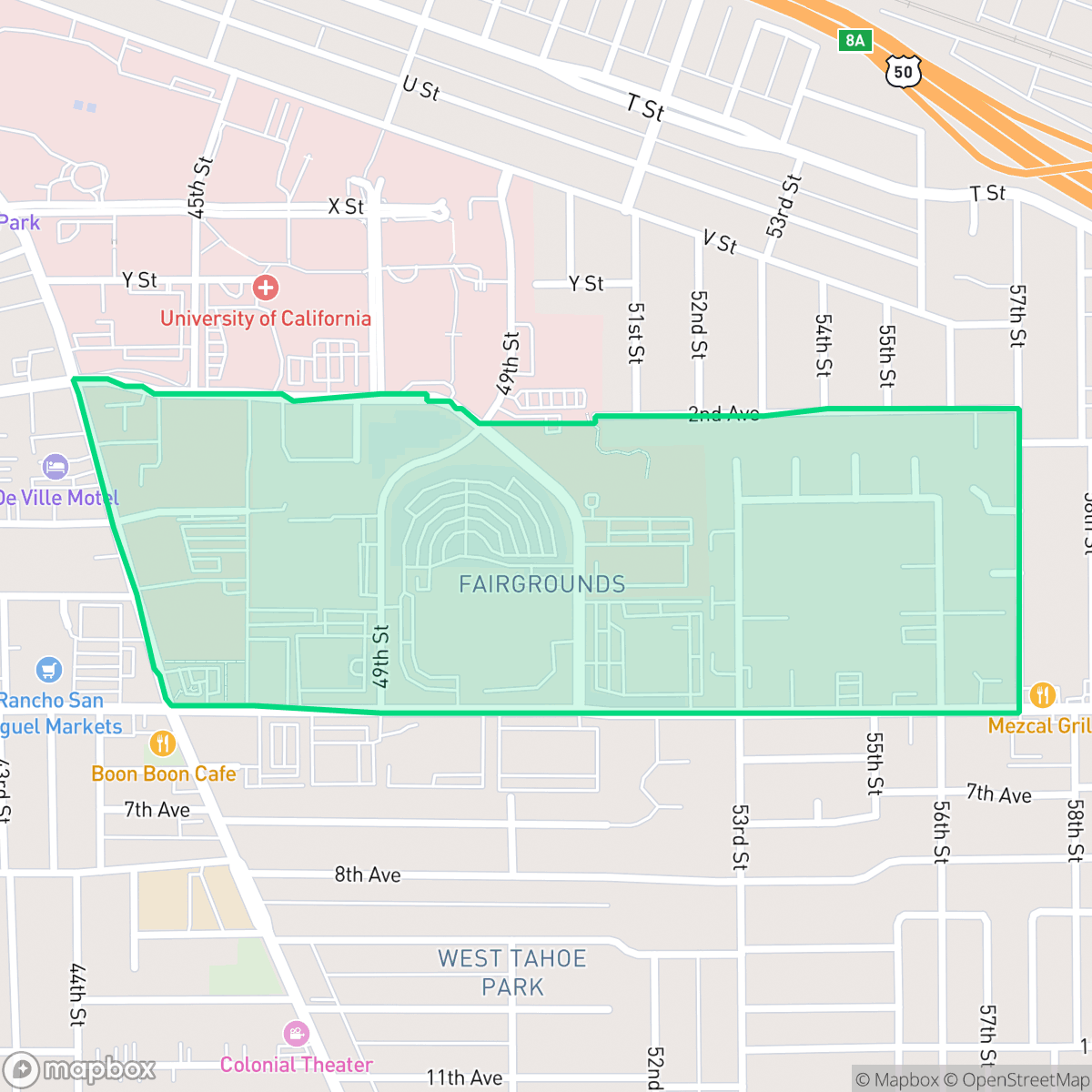 Map showing the location of Fairgrounds, Sacramento, CA