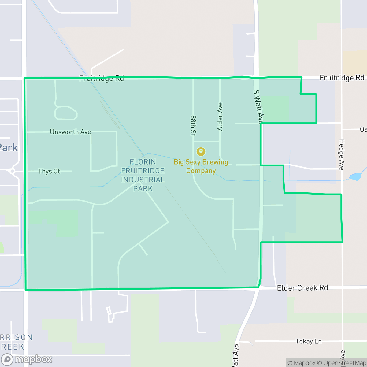 Map showing the location of Florin Fruitridge Industrial Park, Sacramento, CA