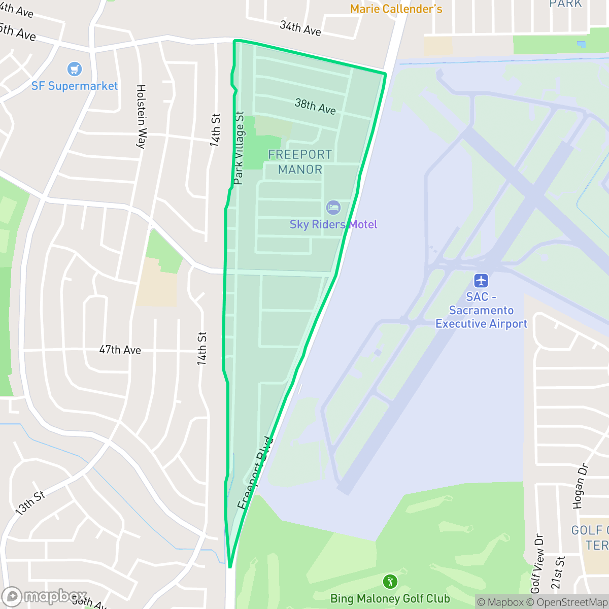 Map showing the location of Freeport Manor, Sacramento, CA