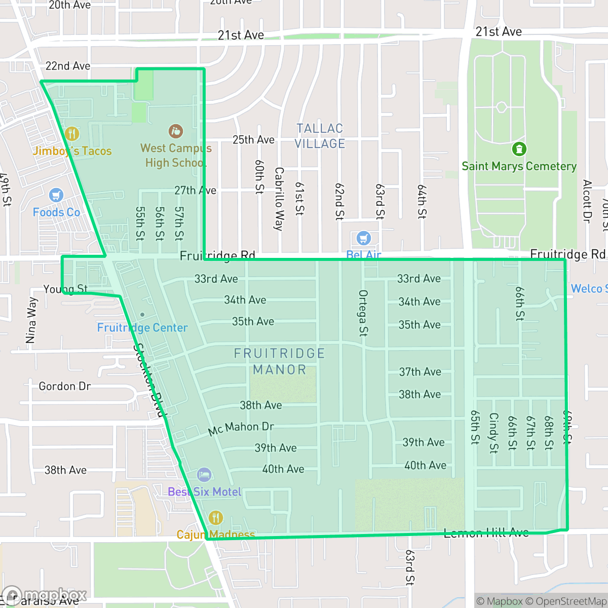 Map showing the location of Fruitridge Manor, Sacramento, CA