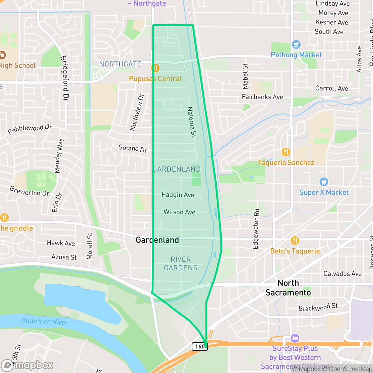 Map showing the location of Gardenland, Sacramento, CA