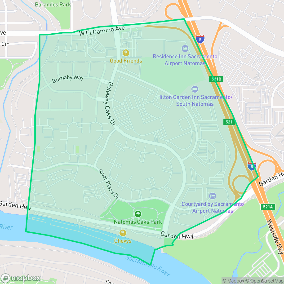 Map showing the location of Gateway Center, Sacramento, CA