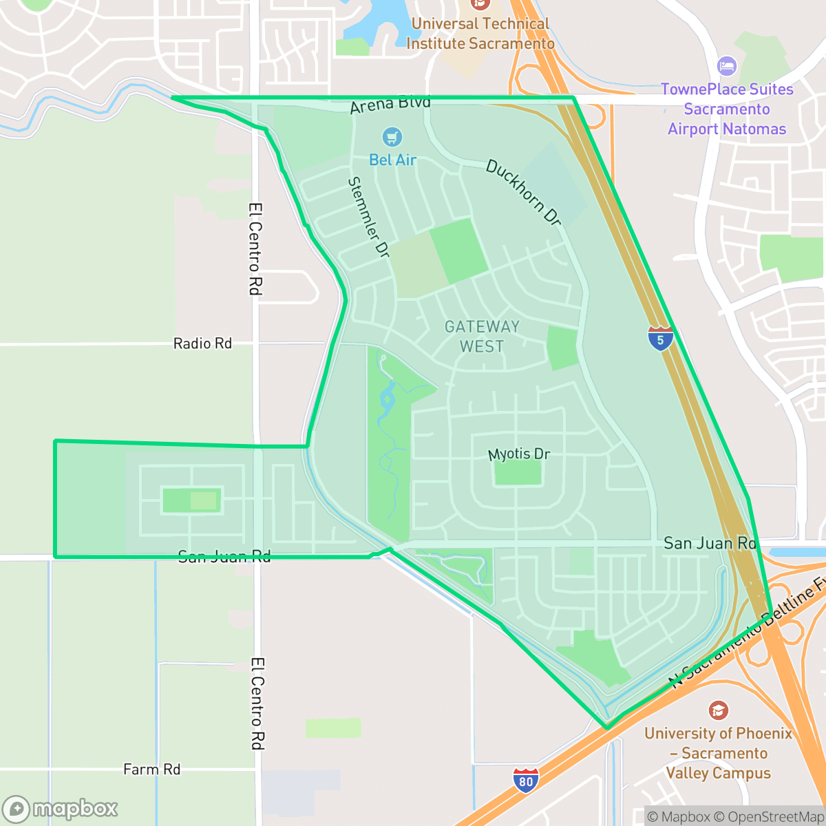 Map showing the location of Gateway West, Sacramento, CA