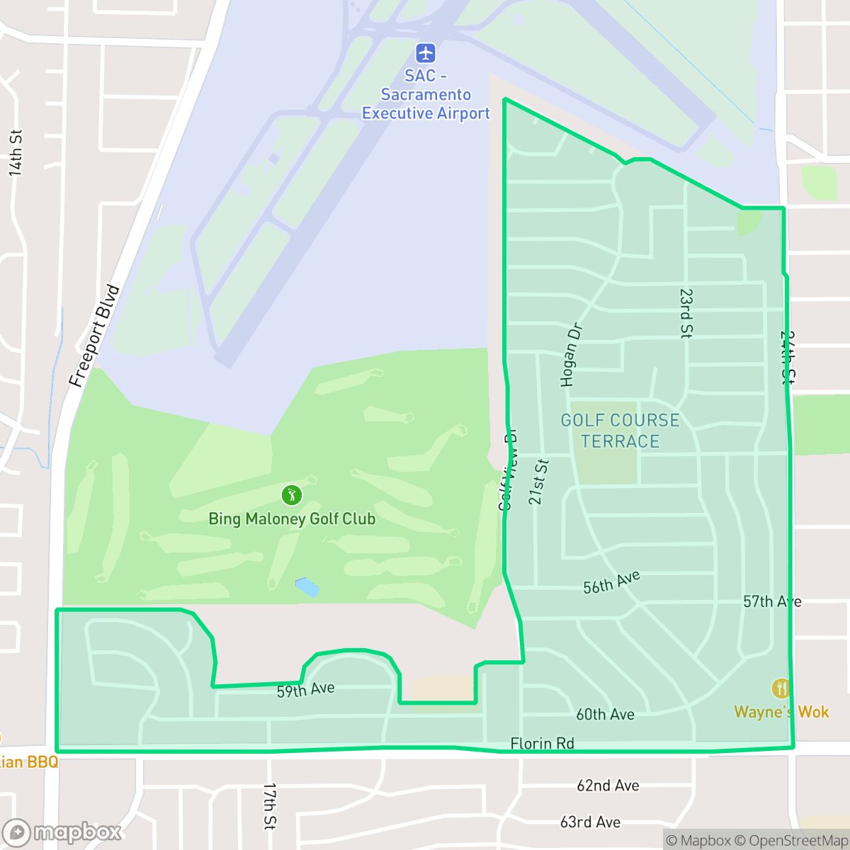 Map showing the location of Golf Course Terrace, Sacramento, CA