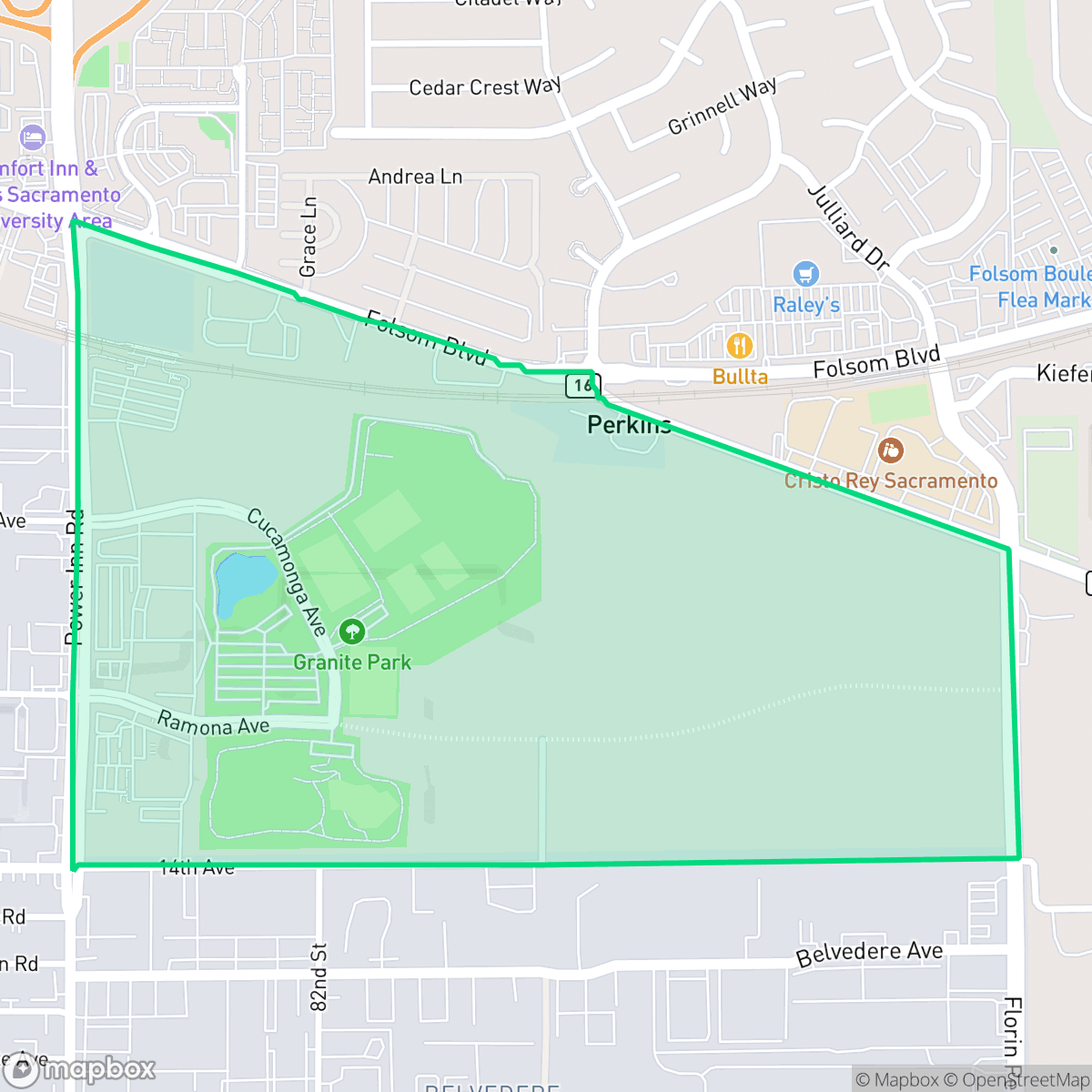 Map showing the location of Granite Regional Park, Sacramento, CA