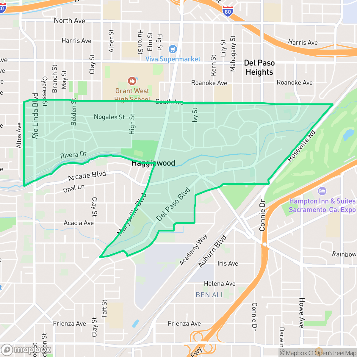 Map showing the location of Hagginwood, Sacramento, CA