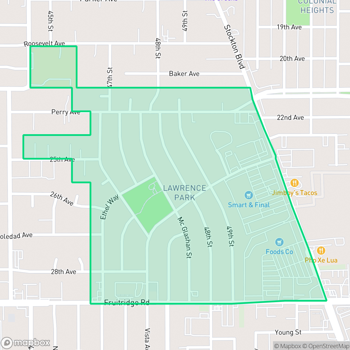 Map showing the location of Lawrence Park, Sacramento, CA