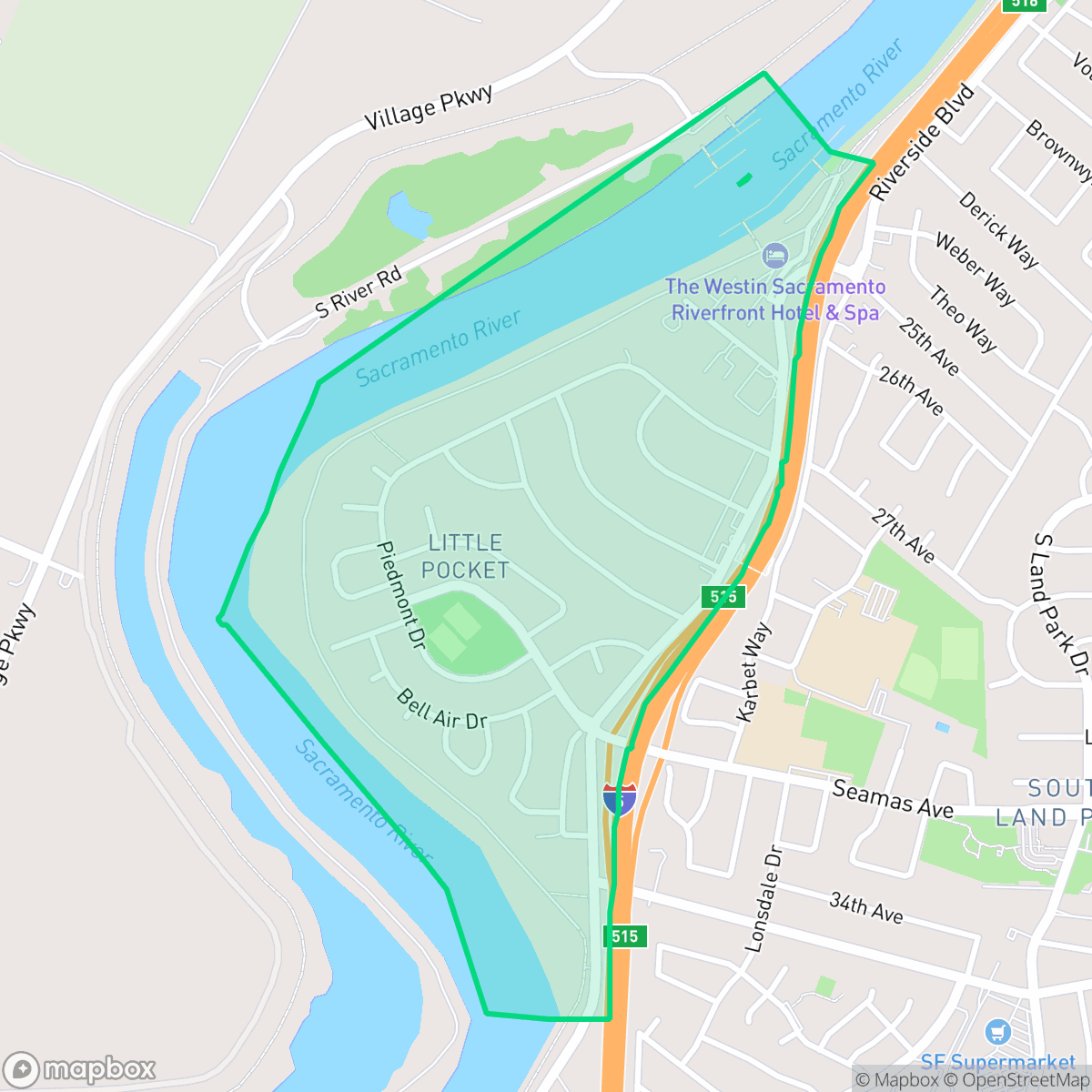 Map showing the location of Little Pocket, Sacramento, CA