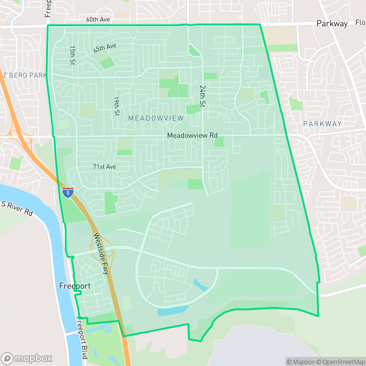Map showing the location of Meadowview, Sacramento, CA
