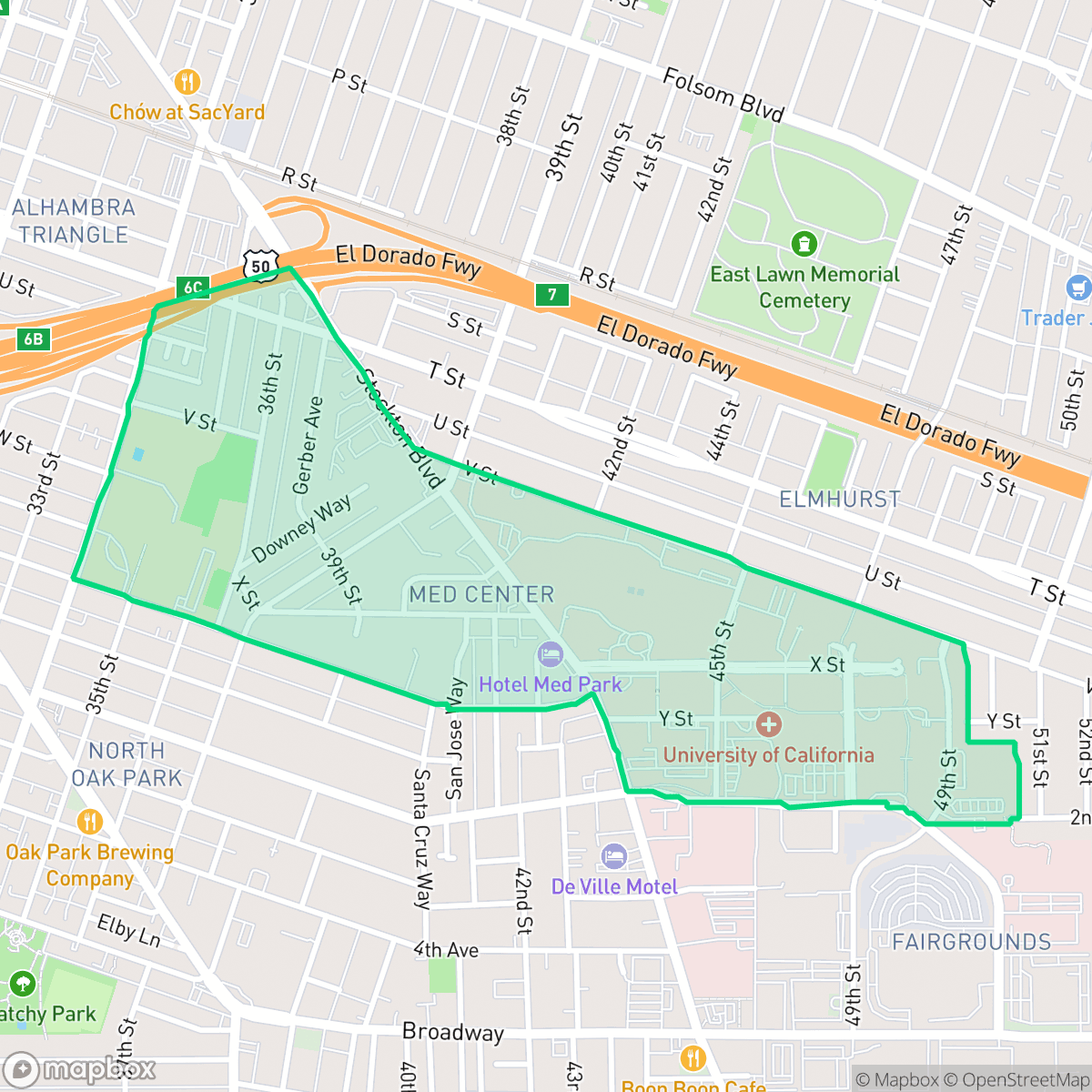 Map showing the location of Medical Center, Sacramento, CA