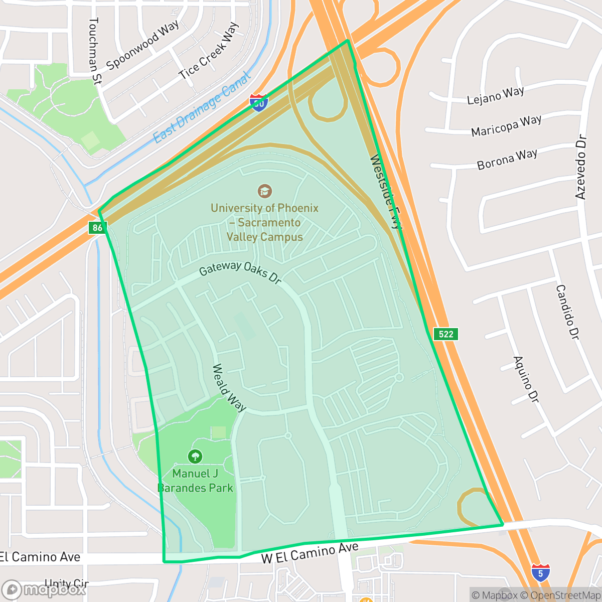 Map showing the location of Metro Center, Sacramento, CA