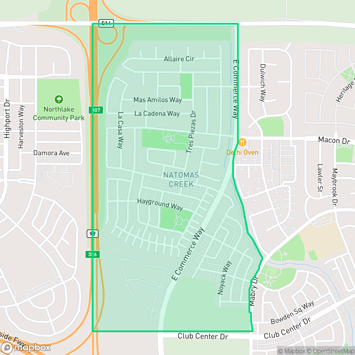 Map showing the location of Natomas Creek, Sacramento, CA