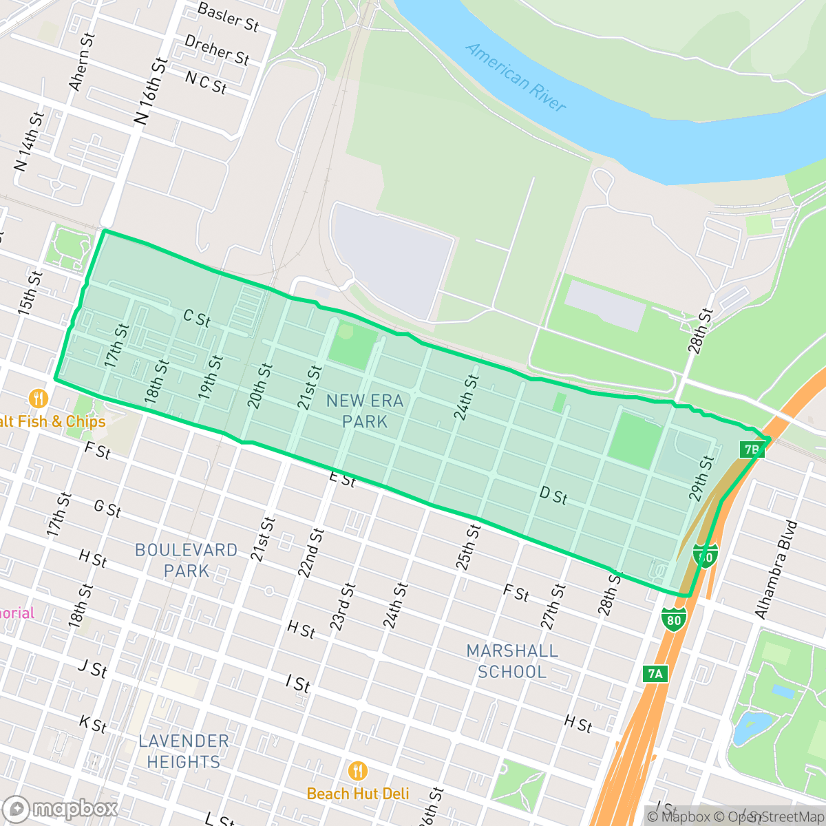 Map showing the location of New Era Park, Sacramento, CA