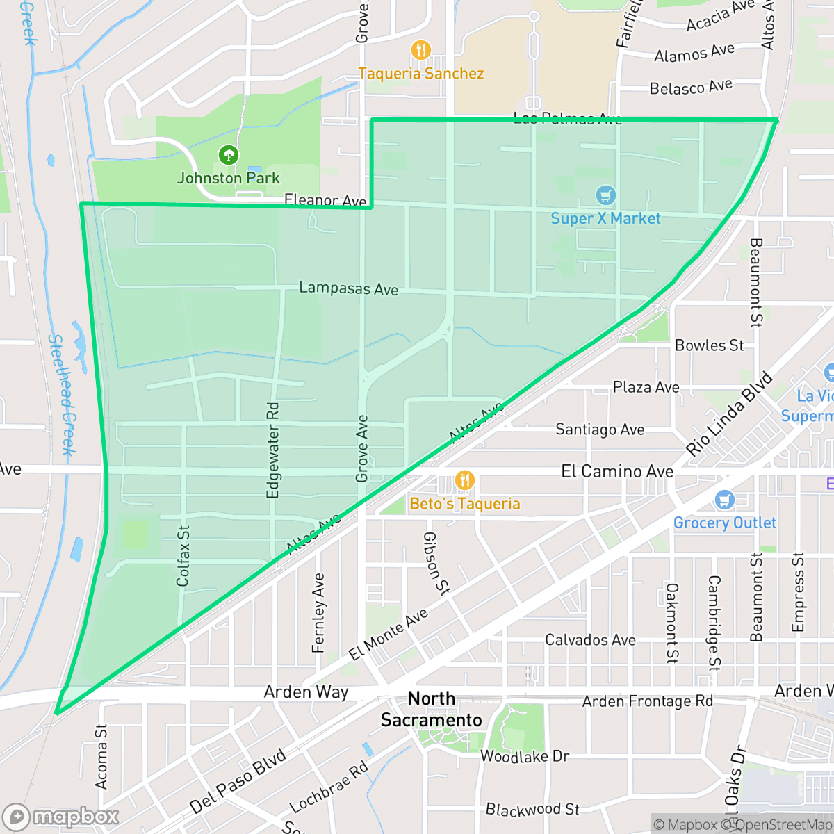 Map showing the location of Noralto, Sacramento, CA