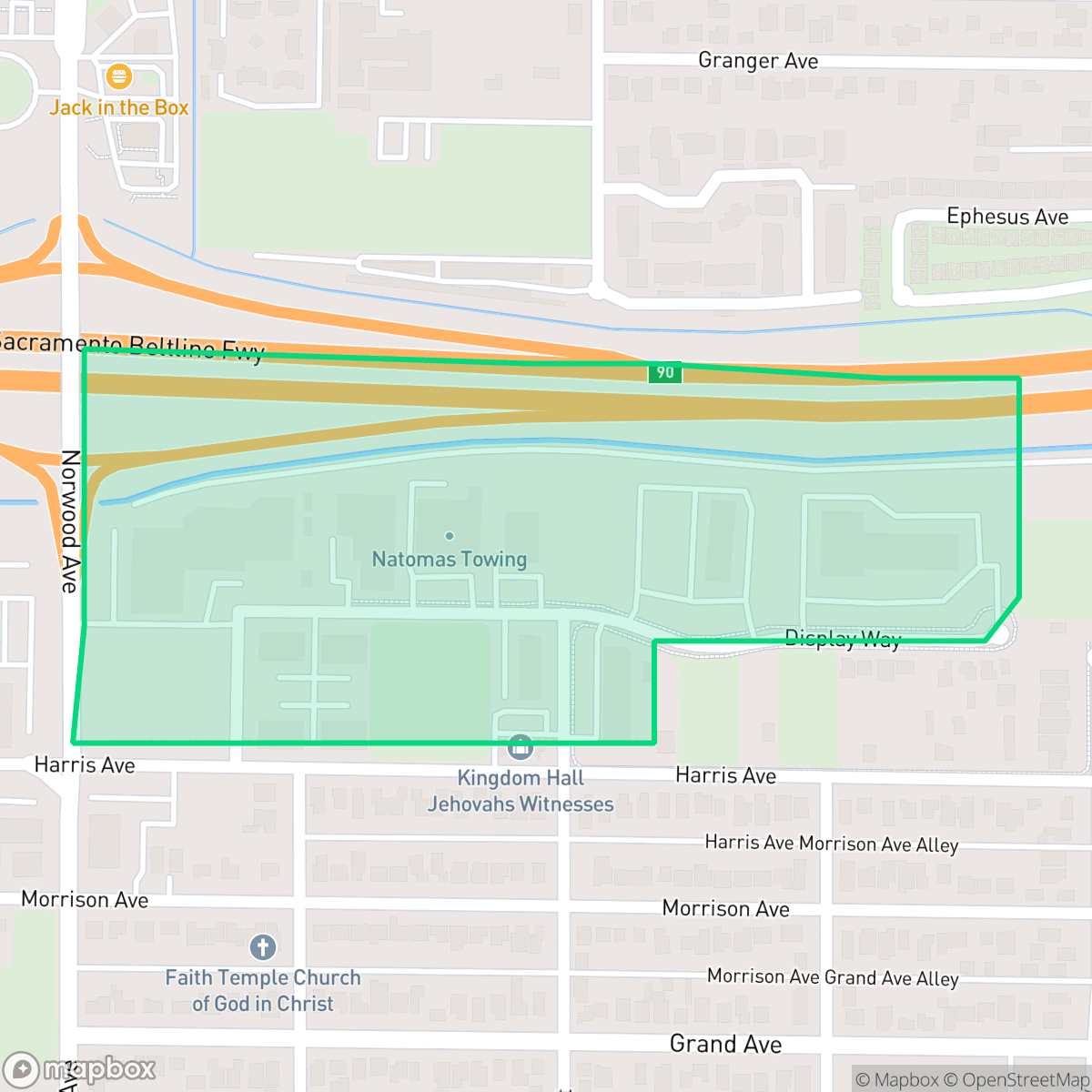 Map showing the location of Norwood I-80, Sacramento, CA