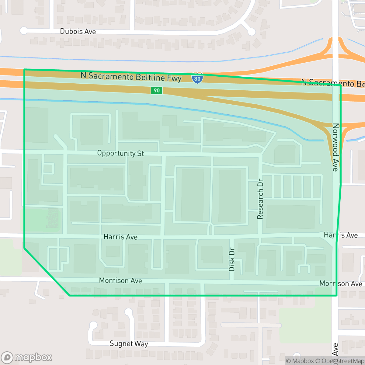 Map showing the location of Norwood Tech, Sacramento, CA