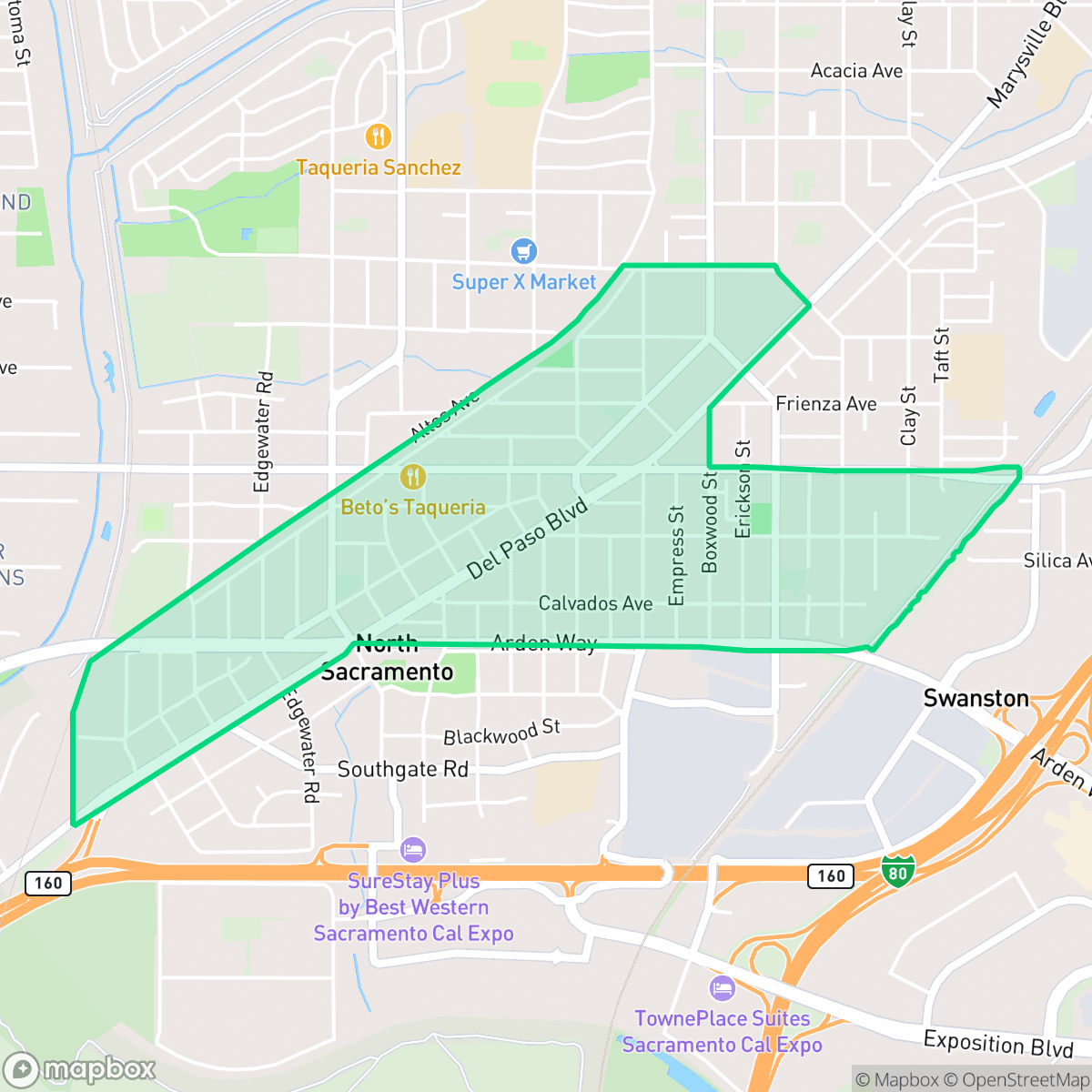 Map showing the location of Old North Sacramento, Sacramento, CA