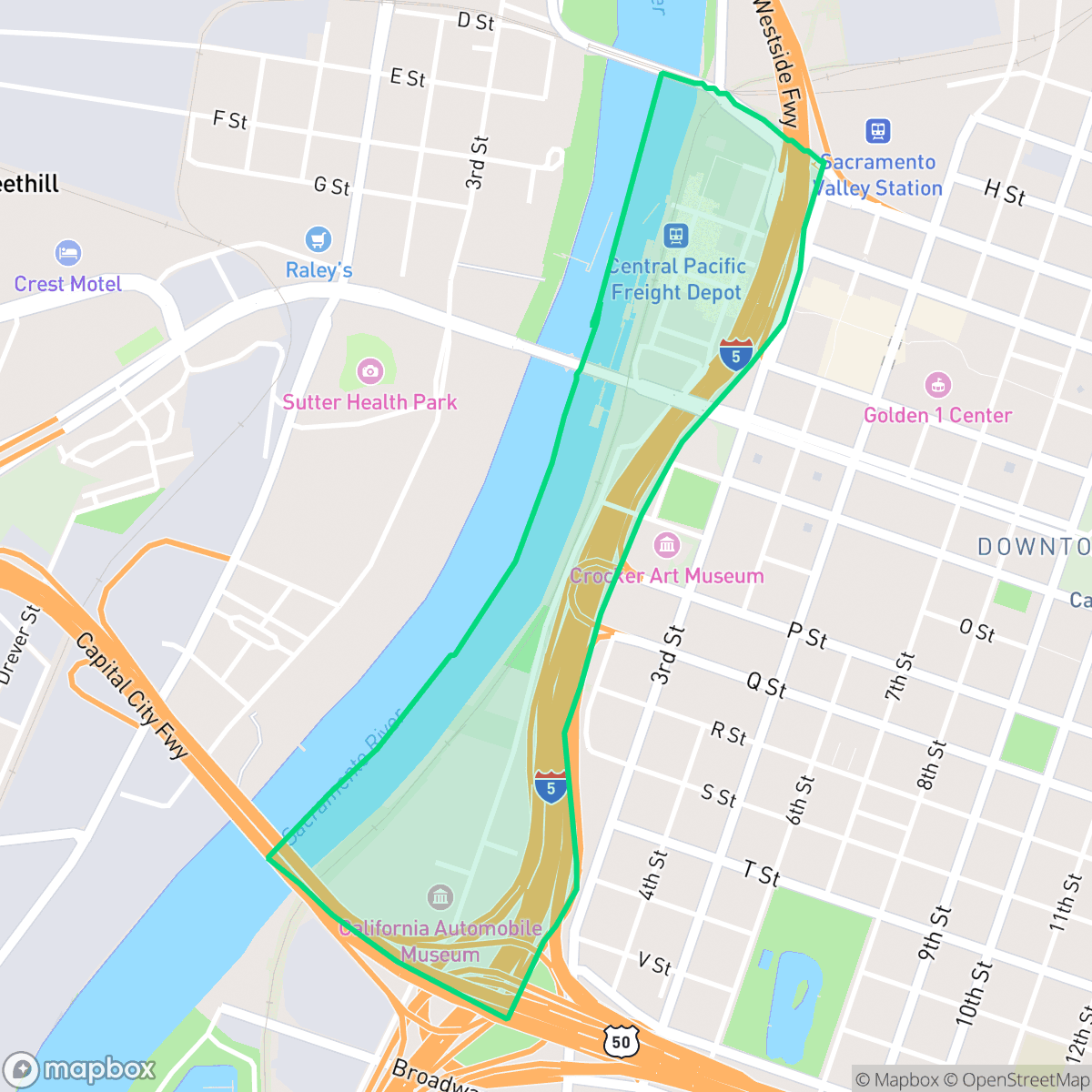 Map showing the location of Old Sacramento, Sacramento, CA