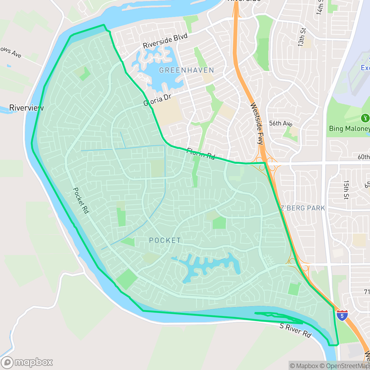 Map showing the location of Pocket, Sacramento, CA