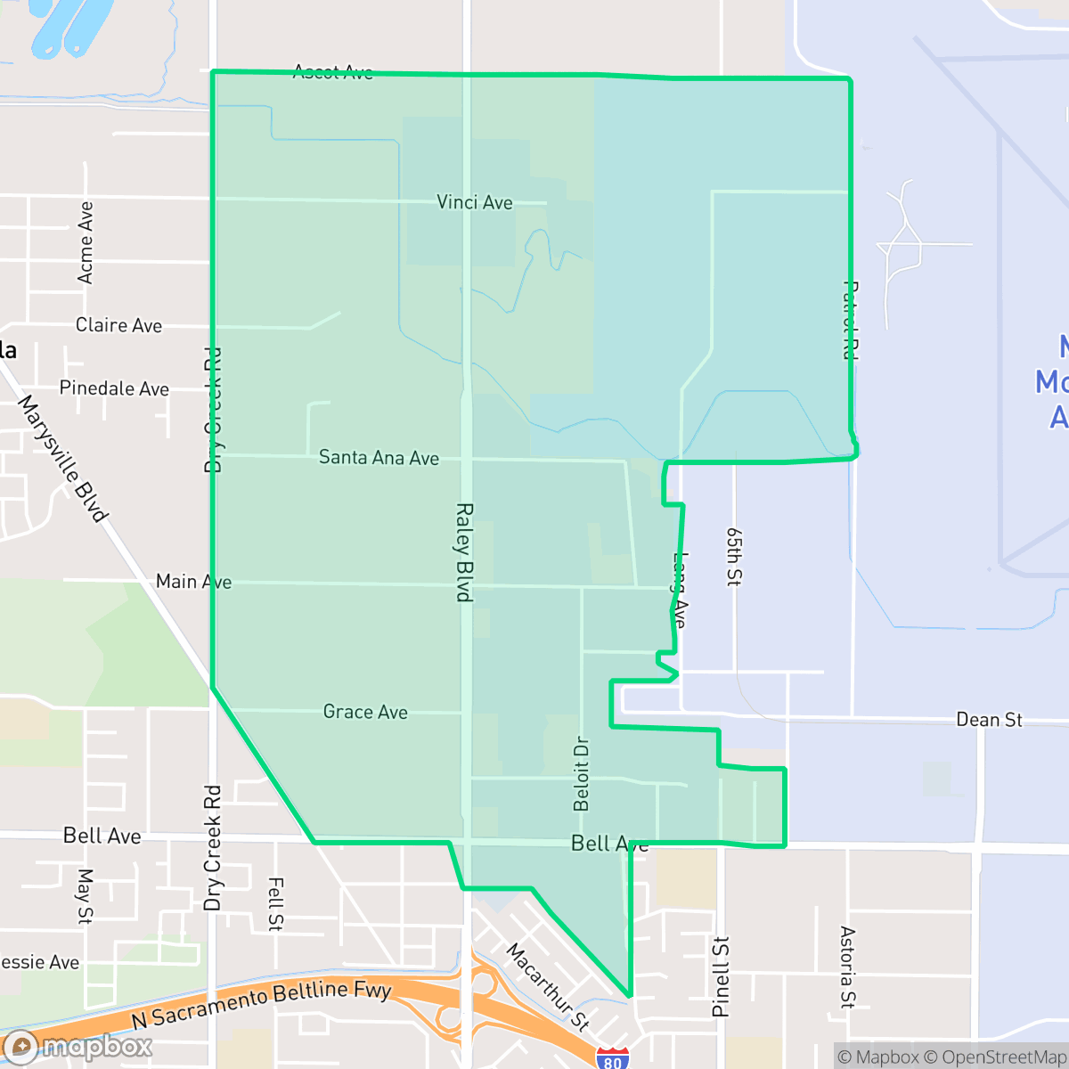 Map showing the location of Raley Industrial Park, Sacramento, CA