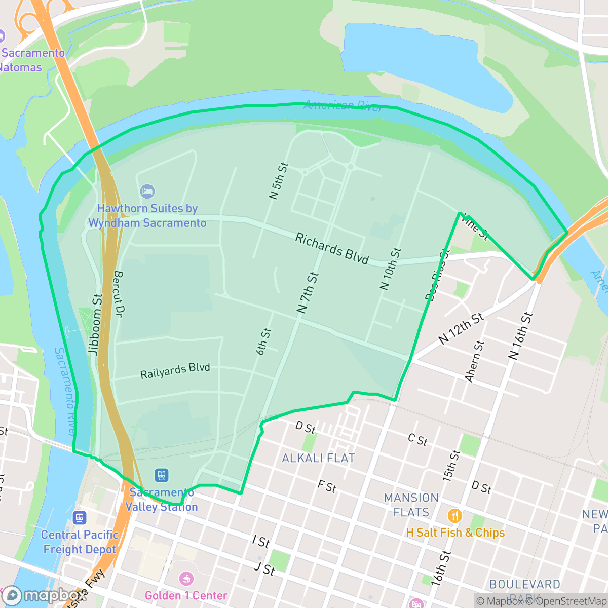 Map showing the location of Richards, Sacramento, CA