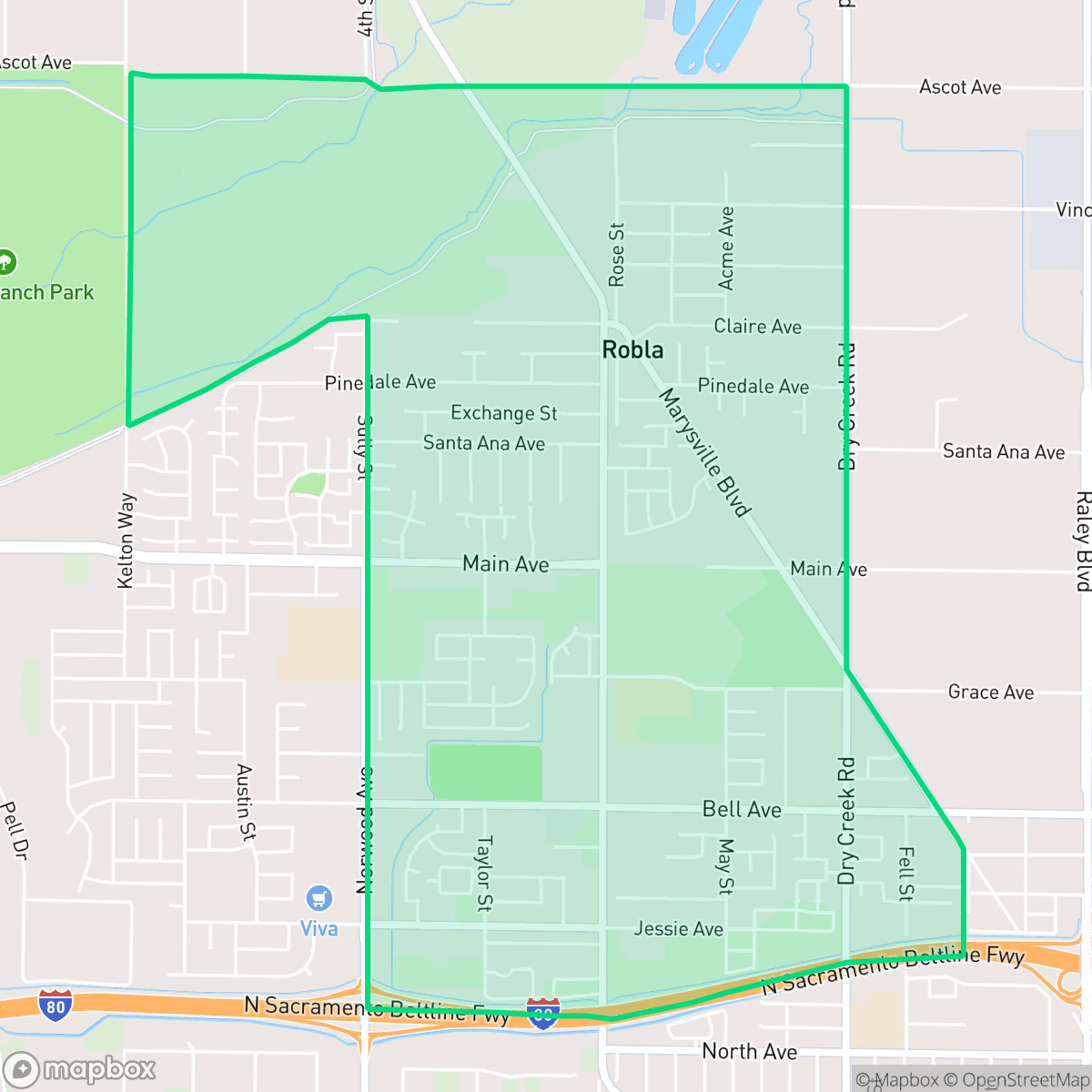 Map showing the location of Robla, Sacramento, CA